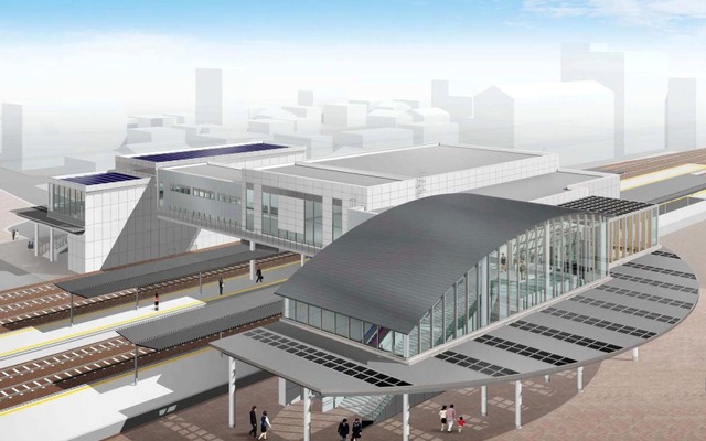 春日井駅の新しい橋上駅舎と自由通路のイメージ。10月30日から使用を開始する。
