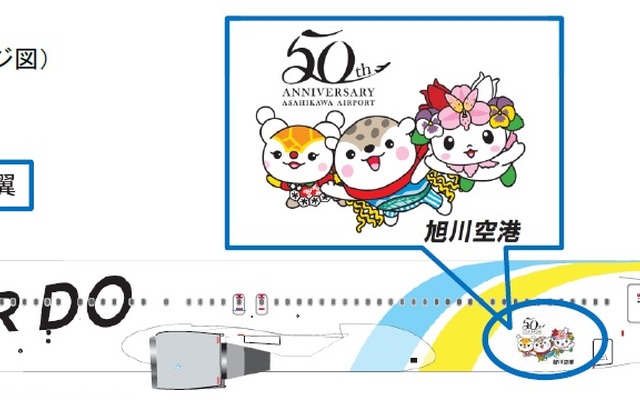 旭川空港開港50周年記念ラッピング機のイメージ