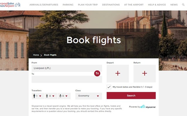 英リバプール空港公式サイト、航空券検索サービスの提供を開始