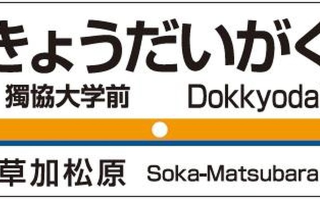 現在の松原団地駅が「獨協大学前」に改称される。画像は駅名標のイメージ。