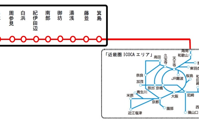 12月からICOCAを利用できるようになる駅（赤）。特急停車駅に限定される。