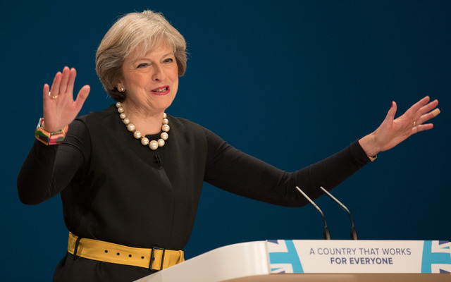 英保守党党大会に登壇したメイ首相（10月2日、バーミンガム）　(c) Getty Images