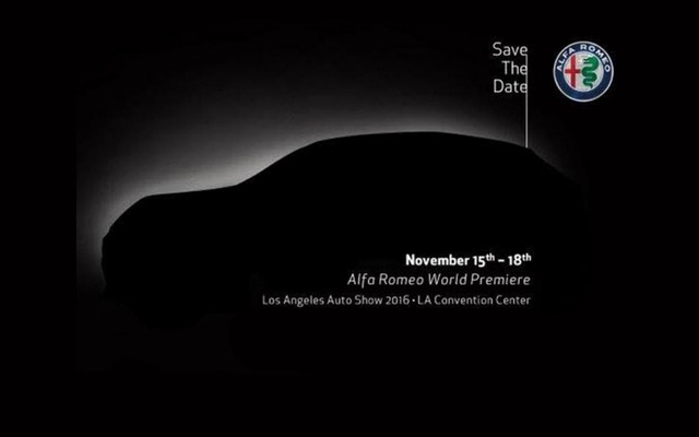 ロサンゼルスモーターショー16で初公開されるアルファロメオの新型車の予告イメージ
