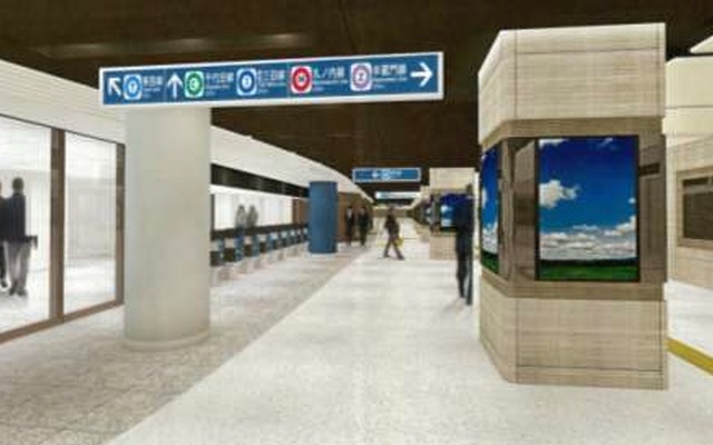 大手町駅ではバリアフリー設備の新設や改良を行う大規模改装工事を実施している。画像は東西線西改札前の空間の最終完成イメージ。