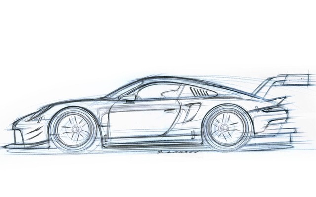 新型ポルシェ911RSRの予告スケッチ