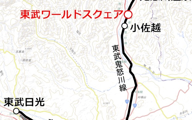 東武ワールドスクェア駅の位置。その名の通りワールドスクェアの最寄駅になる。