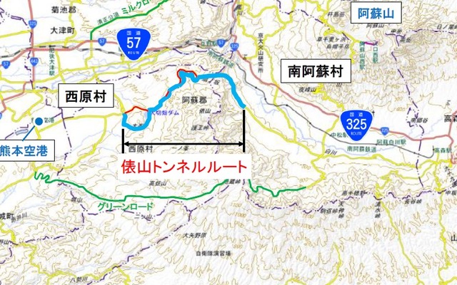 俵山トンネルルートの位置図