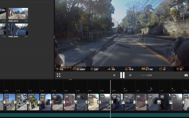 パソコンの無料ソフトでビデオを自動作成してみた。時速37kmなどの情報が表示されている