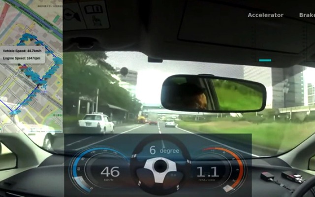 W3C TPAC2015で公開された、策定中のW3C Vehicle APIを試験実装したトヨタ『プリウス』によるデモ画像。