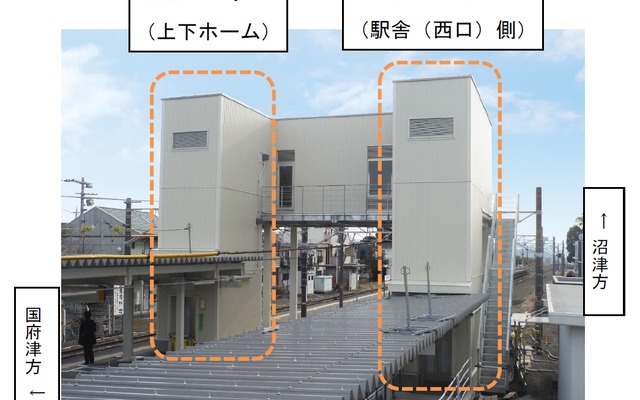 裾野駅に整備された車椅子対応エレベーター。2月25日に使用を開始する。