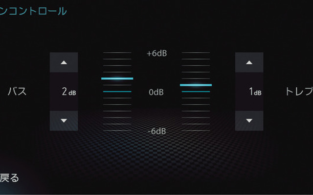 「ダイヤトーン サウンドナビ」の“バランス”と“フェーダー”の調整画面。
