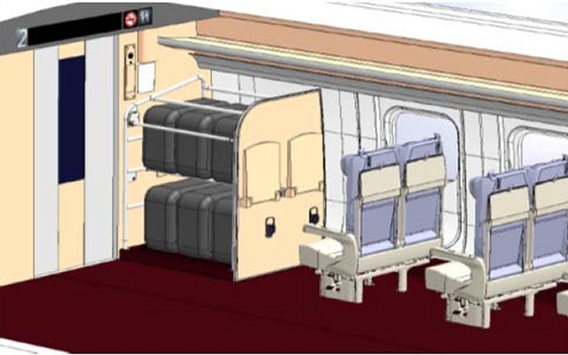 車内に設置される荷物置場（普通車）のイメージ。一部の座席を撤去してスペースを捻出する。