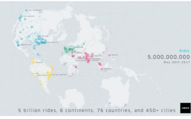 全世界での乗車回数が50億回を突破したUberのライドシェア