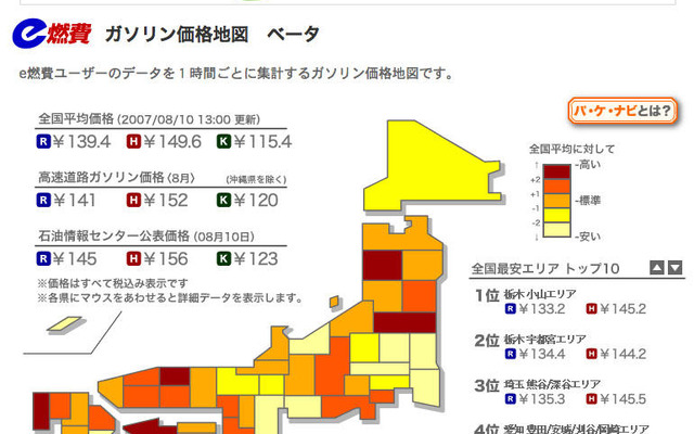 ガソリン価格高騰!!　都道府県別ランキング