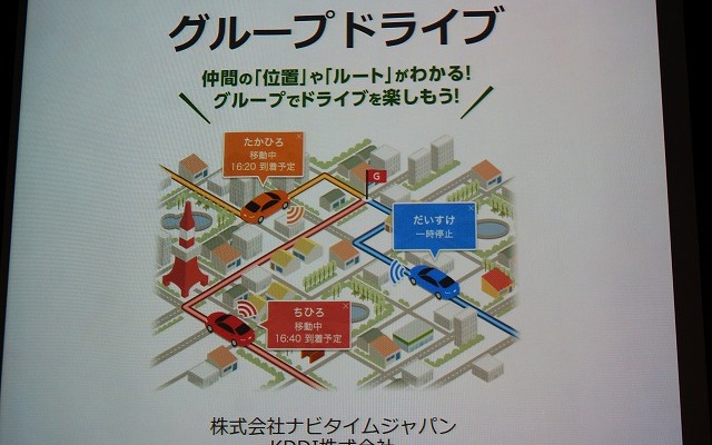 ナビタイムのドライブサポーターと、au助手席ナビに「グループドライブ」機能が新たに追加。