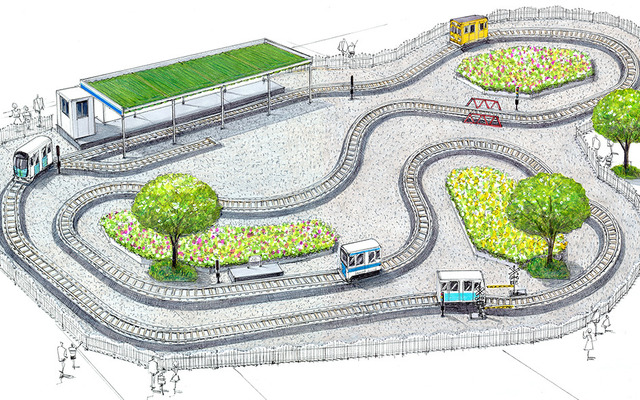 「チャレンジトレイン」のイメージ。全長180mの線路を使って来園者自身がミニ電車を運転する。