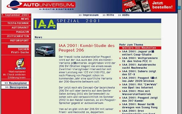 【フランクフルトショー2001出品車】プジョー『206』、ワゴン追加でまた売れる