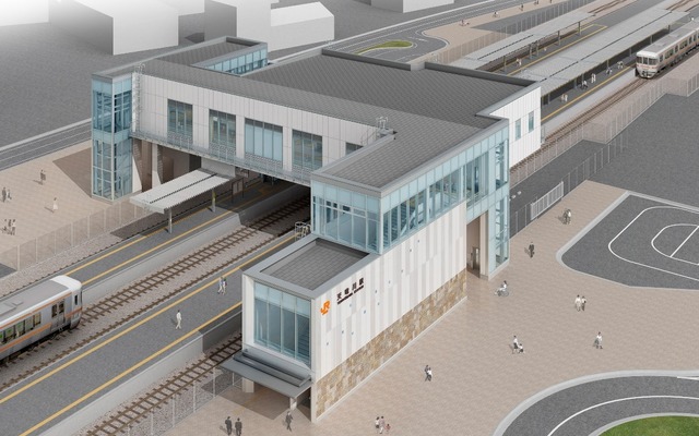 天竜川駅の橋上化イメージ。駅の南側からも容易に利用できるようになる。