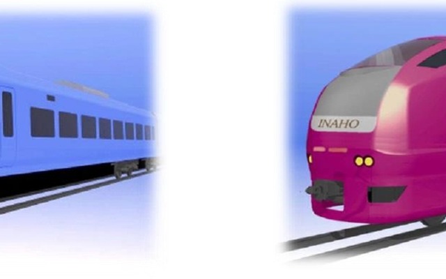 デザイン変更後のU106編成（左・瑠璃色）とU107編成（右・ハマナス色）のイメージ。10月中旬から12月中旬にかけて出場する。