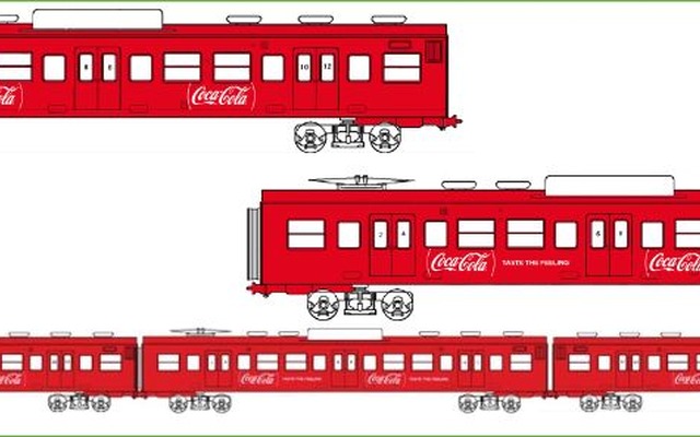 復刻される115系「コカ・コーラ」色のイメージ。1987年に登場した「コカ・コーラ」色の115系は、現在、しなの鉄道で運用されている「イイヅナ」のラッピングが施されているS11編成だった。復刻されるのは色のみで、「コカ・コーラ」のロゴとキャッチコピーは現行のものが使われる。