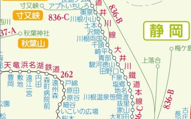 リニューアル後の索引地図。大井川鐵道は一部の駅のみ掲載していたが、今回のリニューアルで全駅掲載に変わった。