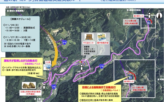 道の駅「たいら」での自動運転サービスの実証実験の概要