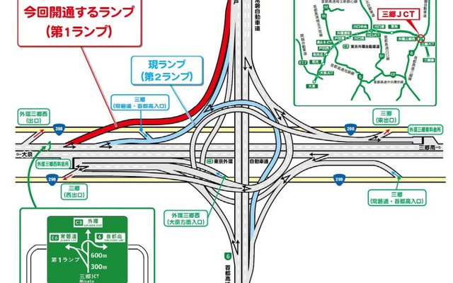 外環道（外回り）から常磐道へ接続する専用ランプ