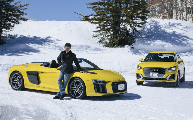 Audi R8 SpyderとAudi Q2で岡本幸一郎氏がスノードライブ