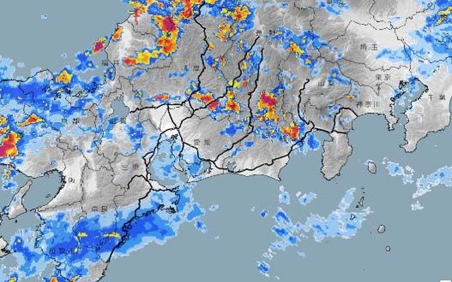 JR東海の雨量レーダーを用いた雨量情報モニター。新たな運転規制に伴なうシステム改良には、およそ4億4000万円が投入される。