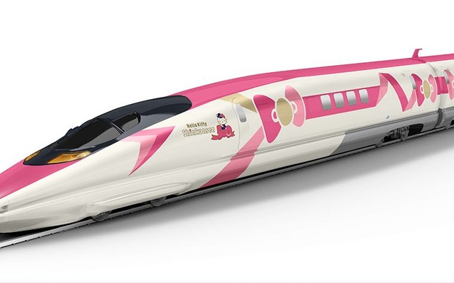 「地域をつなぐ、結ぶ」という思いを込めたピンクのリボンが印象的な「ハローキティ新幹線」のデザイン。