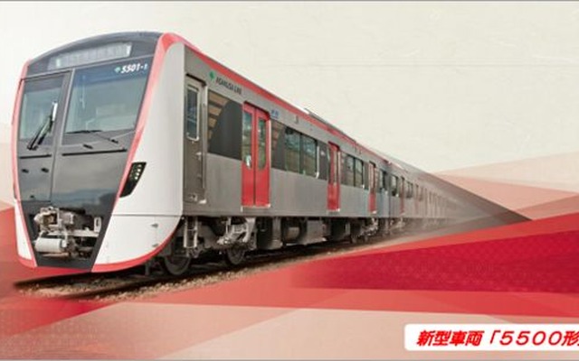 赤がアクセントカラーになっている浅草線の新型車両5500形。