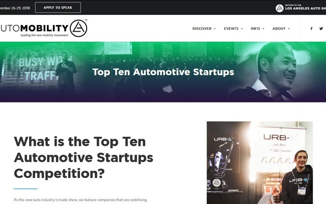 オートモビリティLAの「自動車スタートアップ企業トップ10コンペ」の公式サイト