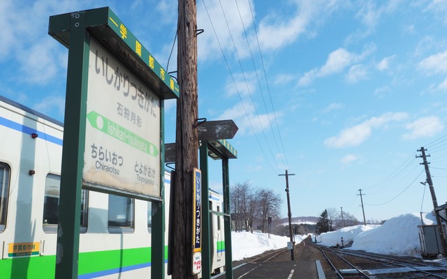 月形町の中核駅である札沼線石狩月形駅。JR北海道からは、北海道医療大学～石狩月形間を存続した場合、北海道医療大学以北の輸送密度は66人から147人、営業係数は2609円から2020円になるという見解が示されている。