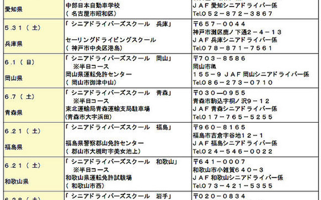 シニアドライバーズスクール　5月6日から各地で