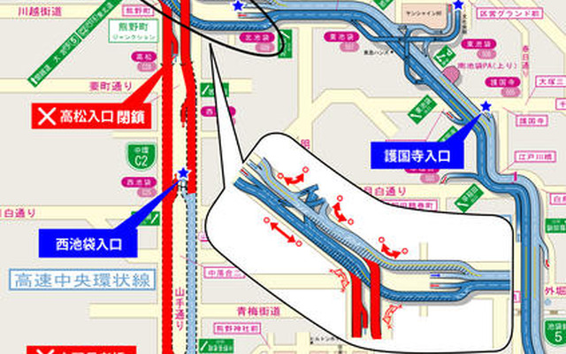 首都高5号線 下り北池袋-板橋を部分解放