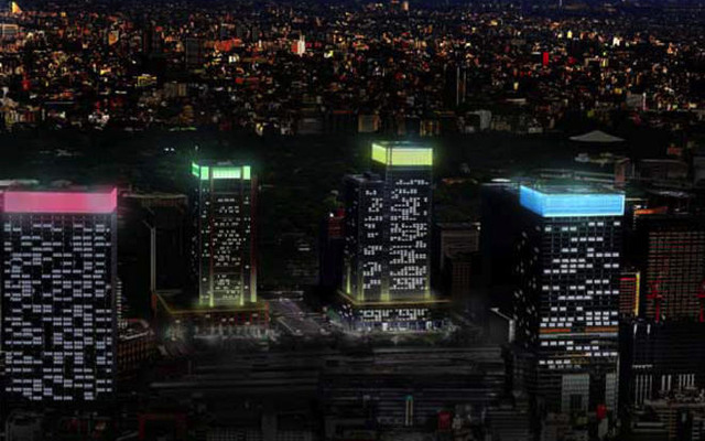 東京駅周辺の超高層ビル、オリンピック招致ロゴカラーに　12月19日から