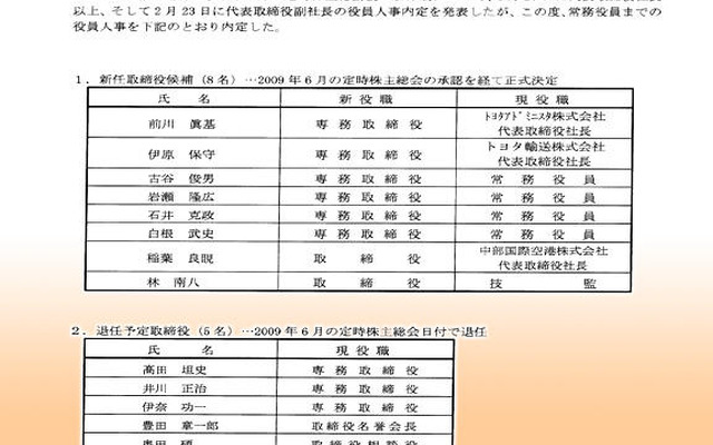 トヨタ自動車役員人事---全86名