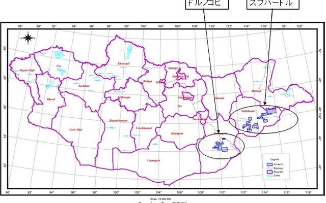 モンゴル ドルノゴビ県、スフバートル県 位置図