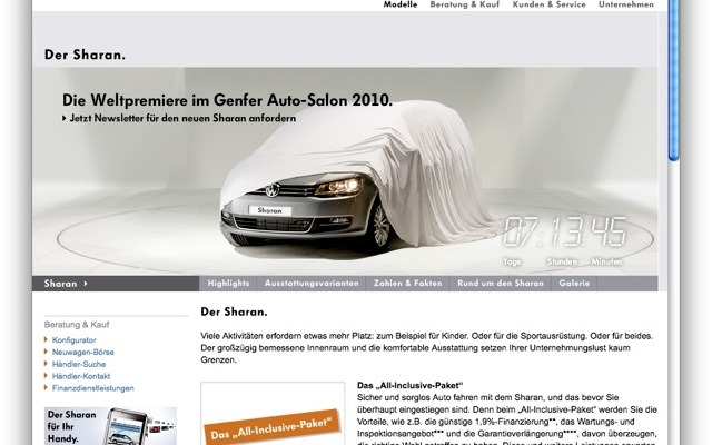 シャラン新型、ティーザーキャンペーン（ウェブサイト。http://www.volkswagen.de/vwcms/master_public/virtualmaster/de3/modelle/sharan.html）