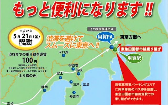用賀PAで高速バスから東急田園都市線への乗り継ぎ実証実験