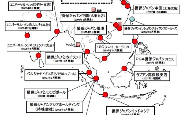 アジア地域での主要拠点図