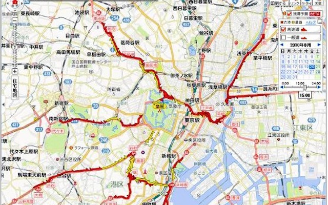 高速道のみ表示（2010年8月20日金曜日15時00分で検索）