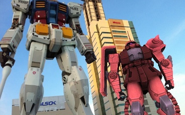 東静岡の実物大ガンダムに赤いシャア専用ザクがARで登場