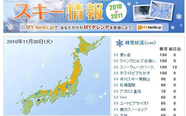 一部滑走可の場所も……スキーシーズン到来でtenki.jpが「スキー情報」 tenki.jp「スキー情報」。オープンしているスキー場もいくつか出てきている