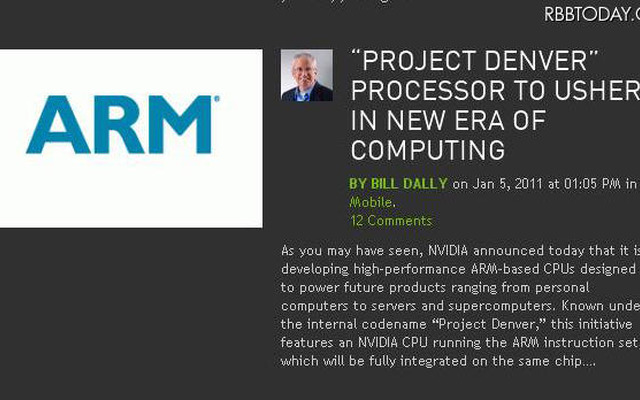 【CES 2011】NVIDIA、「Project Denver」としてARMベースのカスタムCPU開発を表明 公式ブログのページより