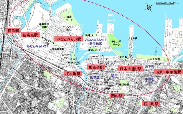 横浜都心部コミュニティサイクル社会実験実施区域