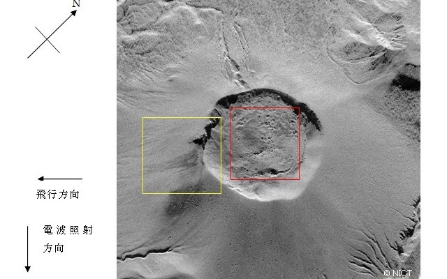 霧島新燃岳噴煙下レーダ画像。2月22日、2km×2km。（c）NICT