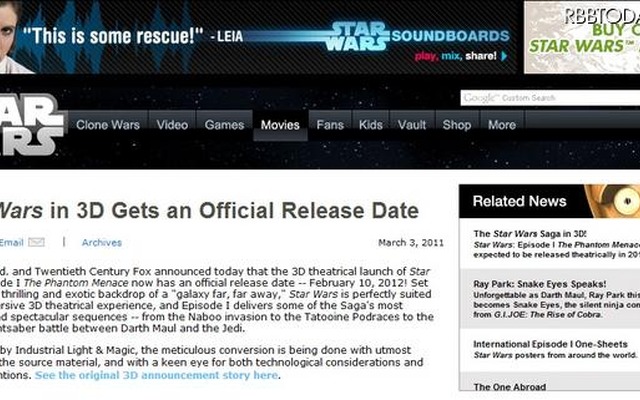 「Episode I The Phantom Menace」は、2012年2月10日に公開 「Episode I The Phantom Menace」は、2012年2月10日に公開