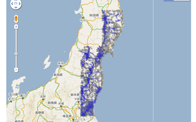 Googleマップ、被災地における自動車の通行実績情報を提供開始