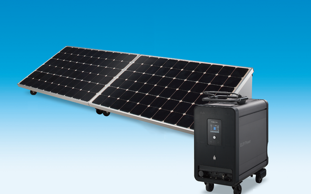 可搬式リチウムイオン蓄電システムと、太陽光発電パネルを組み合わせた「SOLAR STORAGE」 可搬式リチウムイオン蓄電システムと、太陽光発電パネルを組み合わせた「SOLAR STORAGE」